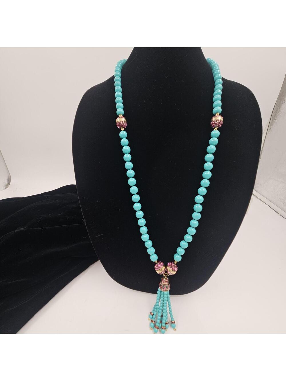 Heidi Daus Endless Possibility Turquoise Pink Crystal Convertible Tassel Necklac - Picture 3 of 9